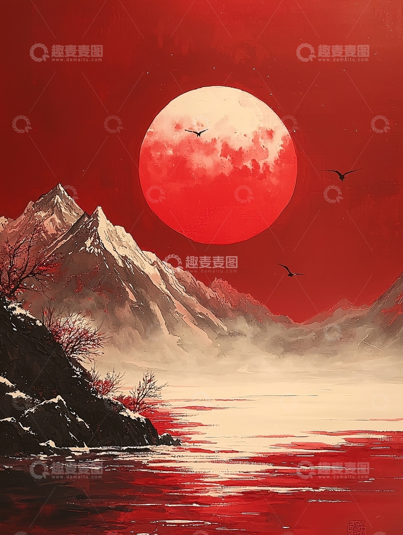 高清大图下载【趣麦麦图】血月山景图
