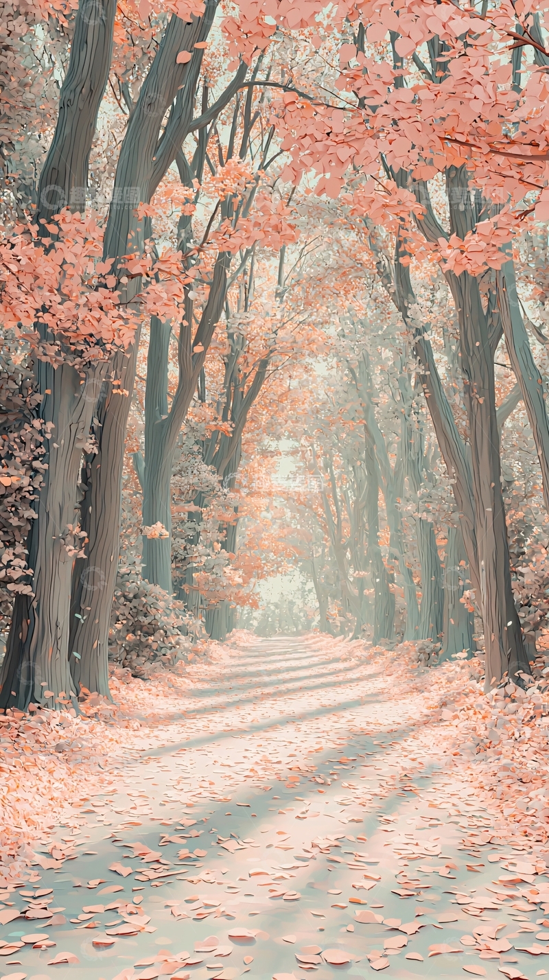 高清大图下载【趣麦麦图】粉色树林小路