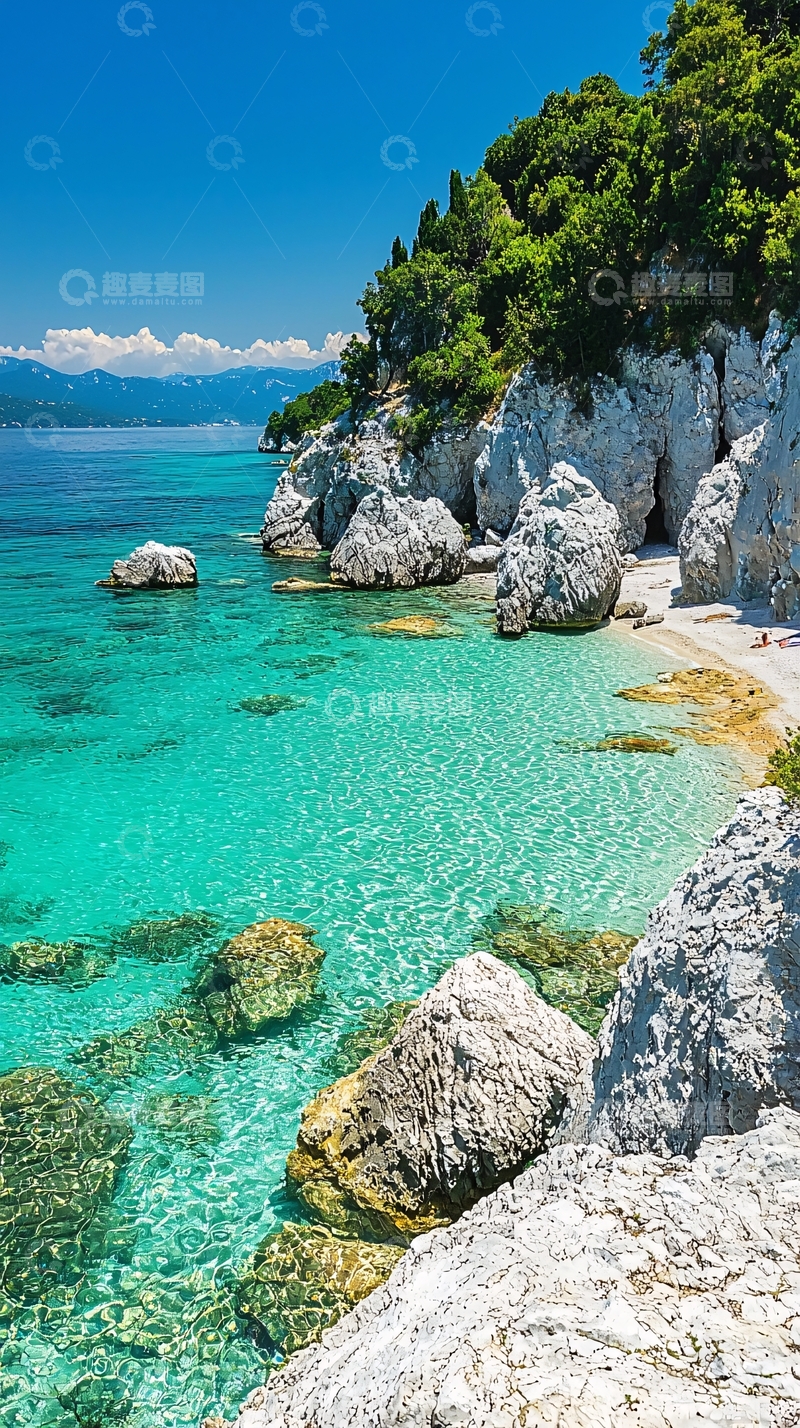 高清大图下载【趣麦麦图】碧海蓝天岩石沙滩