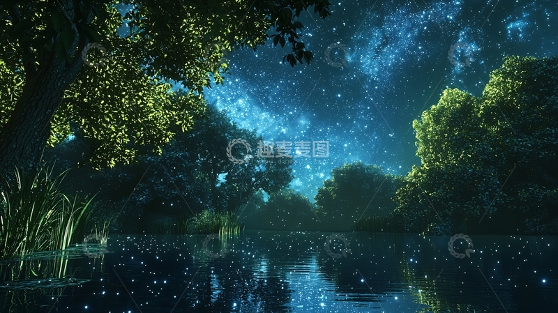 高清大图下载【趣麦麦图】萤火虫森林夜景
