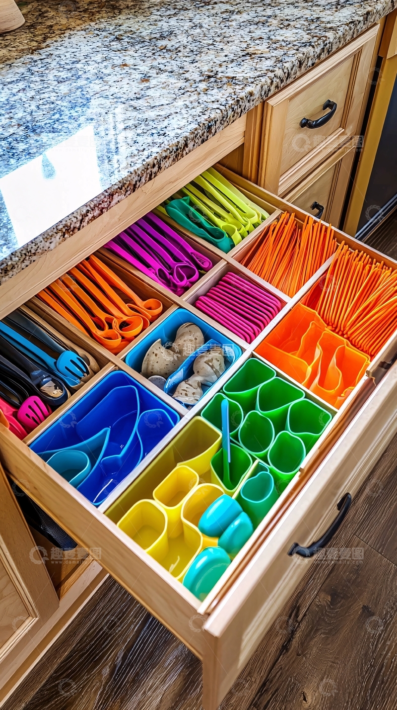 高清大图下载【趣麦麦图】彩色餐具收纳抽屉