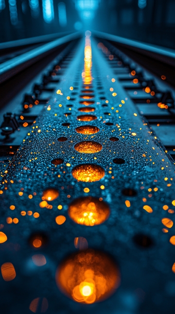 夜晚铁路的金属光泽