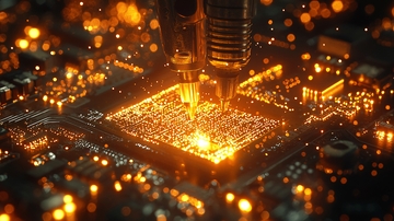 闪耀金色光芒的芯片特写