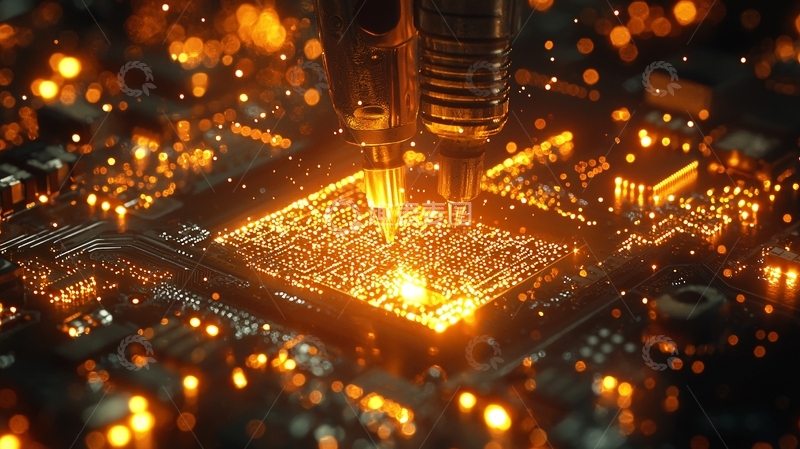 高清大图下载【趣麦麦图】闪耀金色光芒的芯片特写