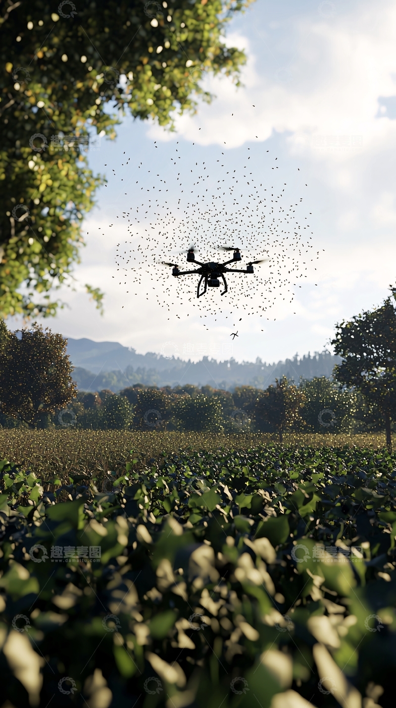 高清大图下载【趣麦麦图】无人机在田野上空飞行