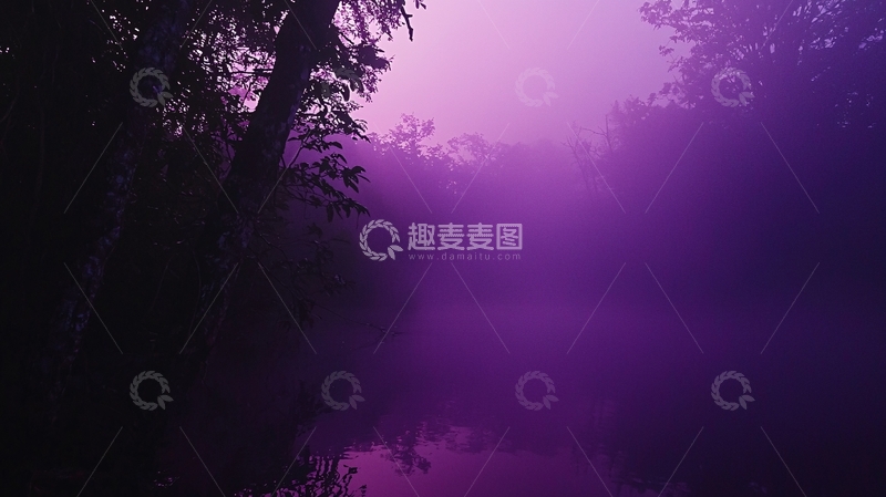 高清大图下载【趣麦麦图】紫色雾气森林