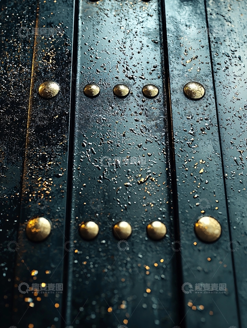 高清大图下载【趣麦麦图】黑色金属板上的金色铆钉