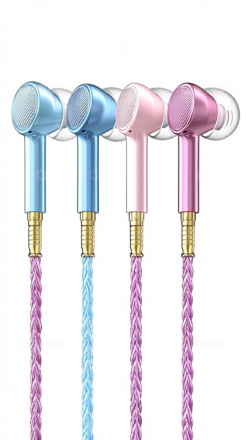 高清大图下载【趣麦麦图】四款颜色编织线入耳式耳机