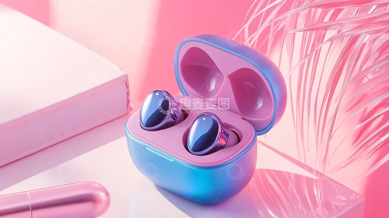 高清大图下载【趣麦麦图】粉色蓝牙耳机