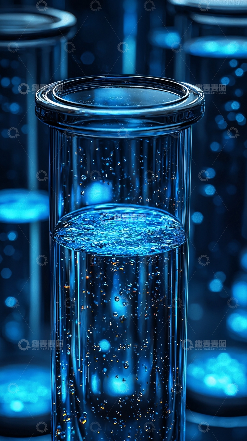 高清大图下载【趣麦麦图】试管内含蓝色气泡液体的特写