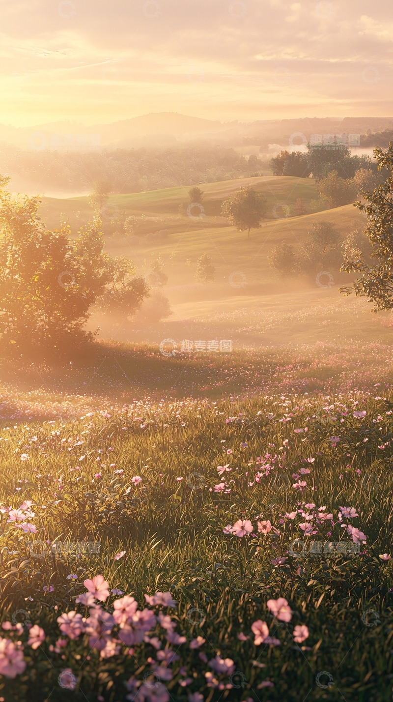 高清大图下载【趣麦麦图】清晨阳光下的田园风光