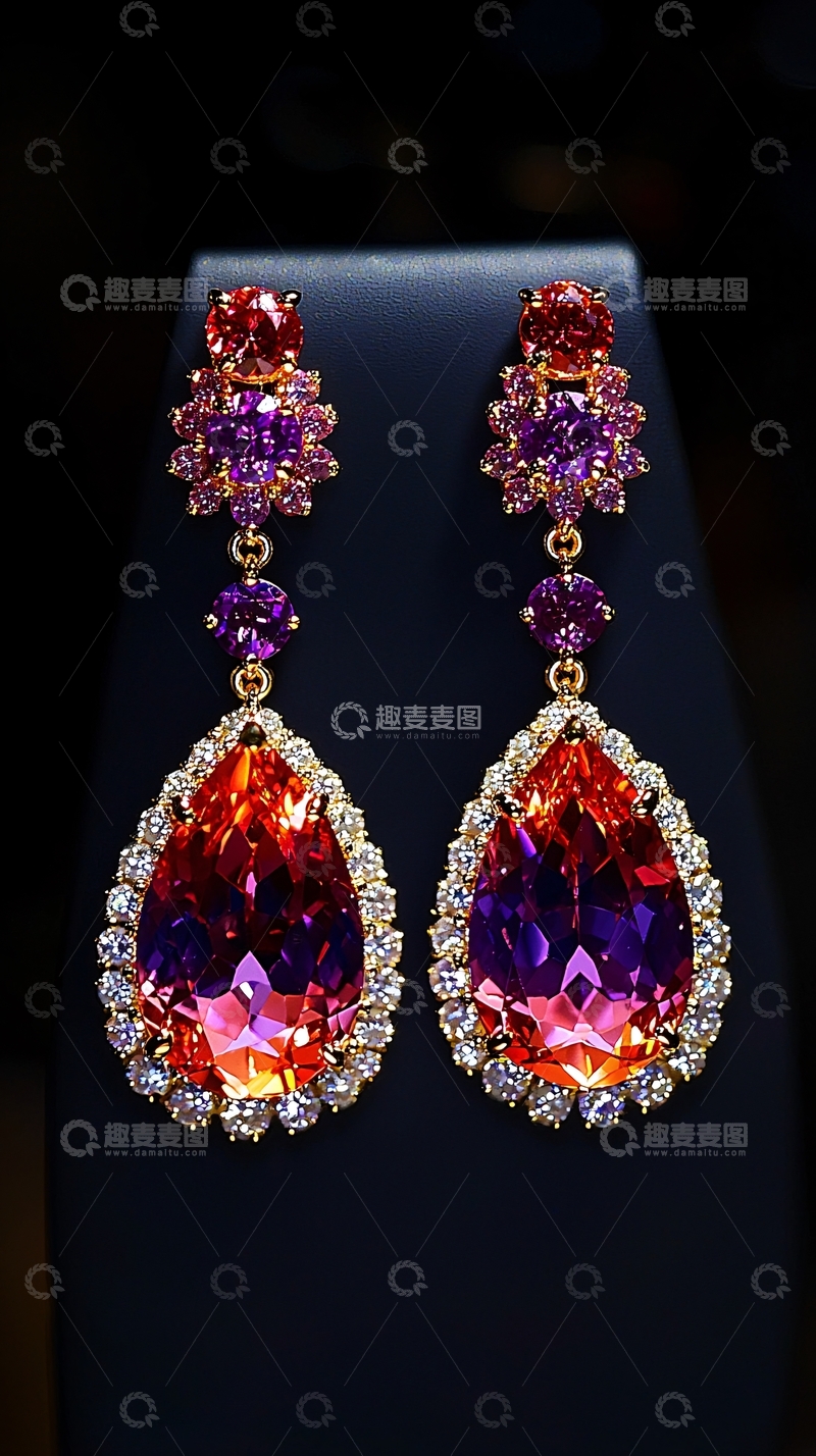 高清大图下载【趣麦麦图】奢华彩色宝石耳坠