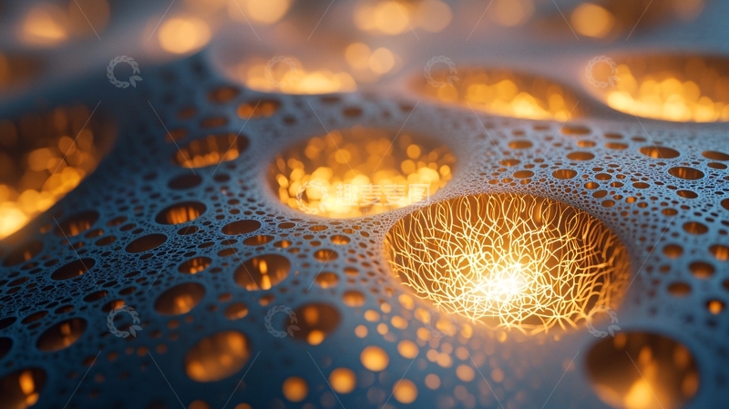 高清大图下载【趣麦麦图】蓝色液体中闪耀金色气泡