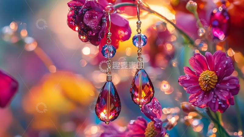 高清大图下载【趣麦麦图】晶莹剔透的花朵耳坠