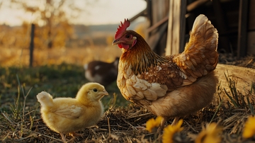 母鸡和小鸡在农场