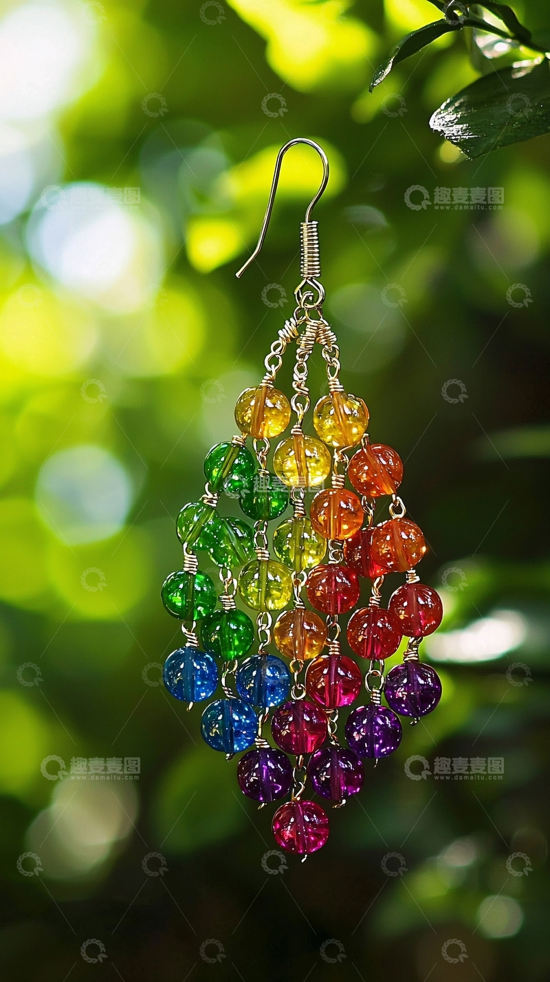 高清大图下载【趣麦麦图】彩虹色流苏耳环