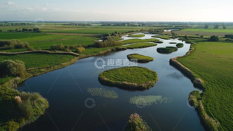 高清大图下载【趣麦麦图】蜿蜒河流与绿色岛屿