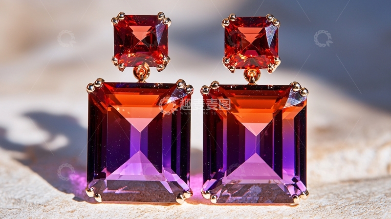 高清大图下载【趣麦麦图】红紫渐变方形宝石耳坠