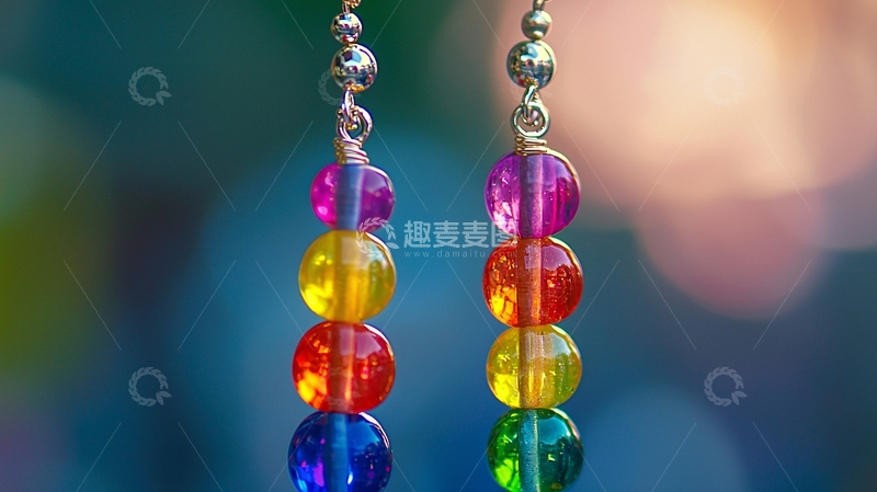 高清大图下载【趣麦麦图】彩虹色串珠耳环