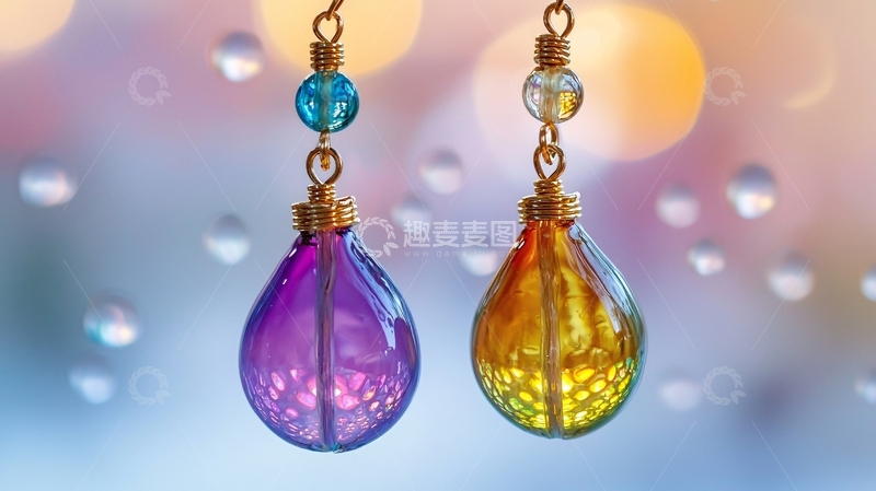 高清大图下载【趣麦麦图】彩色玻璃耳坠