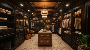 豪华深色步入式衣帽间