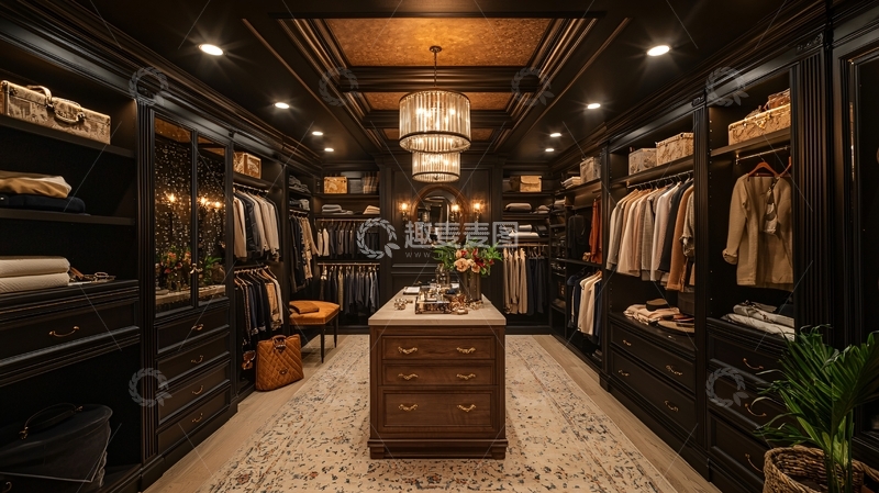 高清大图下载【趣麦麦图】豪华深色步入式衣帽间