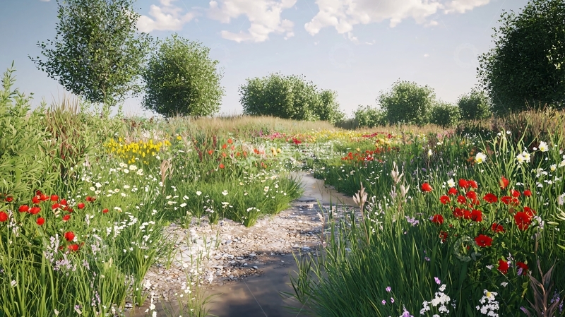 高清大图下载【趣麦麦图】阳光下的野花田野小路