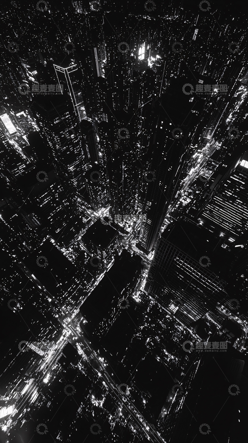 高清大图下载【趣麦麦图】俯瞰夜景黑白城市