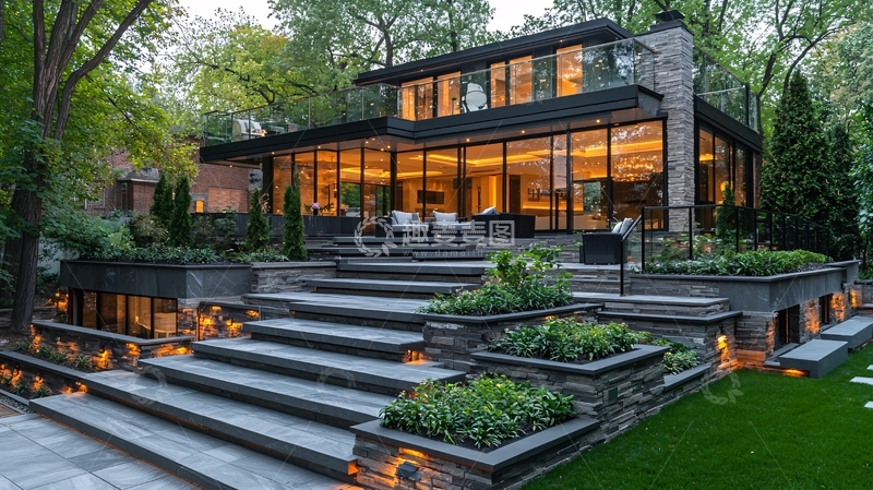 高清大图下载【趣麦麦图】现代风格别墅夜景