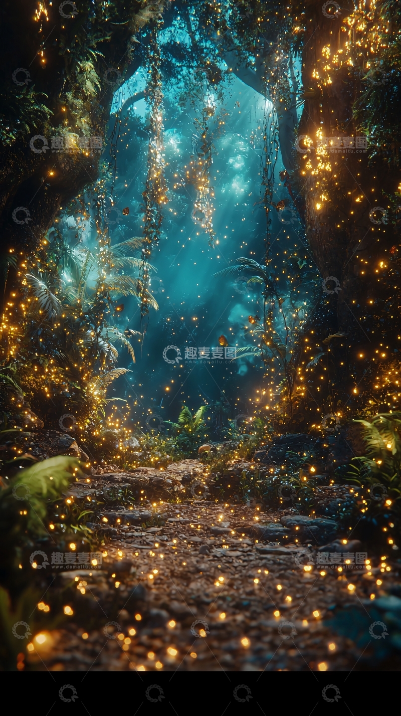 高清大图下载【趣麦麦图】萤火虫森林小路