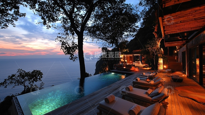 高清大图下载【趣麦麦图】海边豪华度假酒店夜景