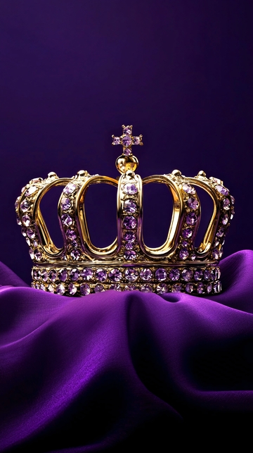 紫色丝绸上的金色皇冠