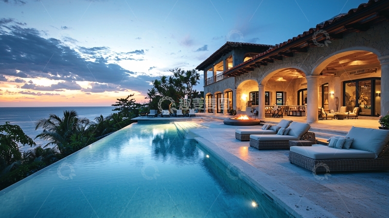 高清大图下载【趣麦麦图】海边豪华别墅泳池景观