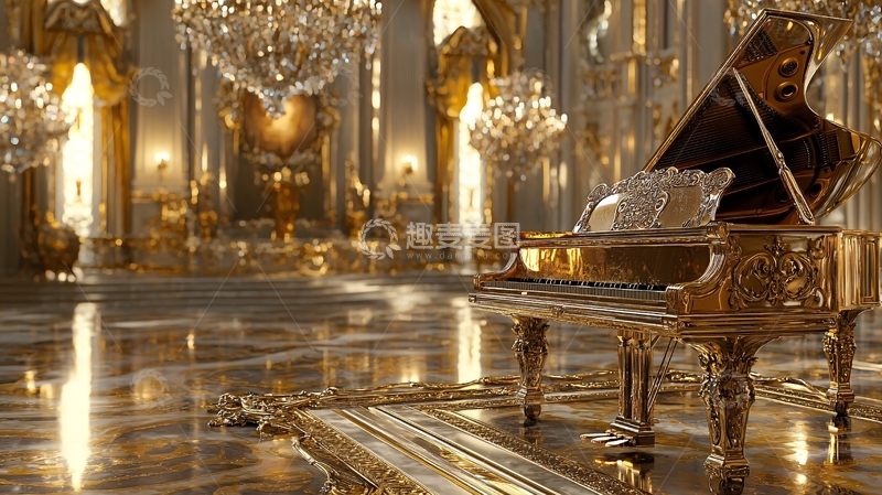 高清大图下载【趣麦麦图】奢华金色宫殿钢琴