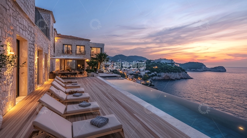 高清大图下载【趣麦麦图】海景别墅落日余晖