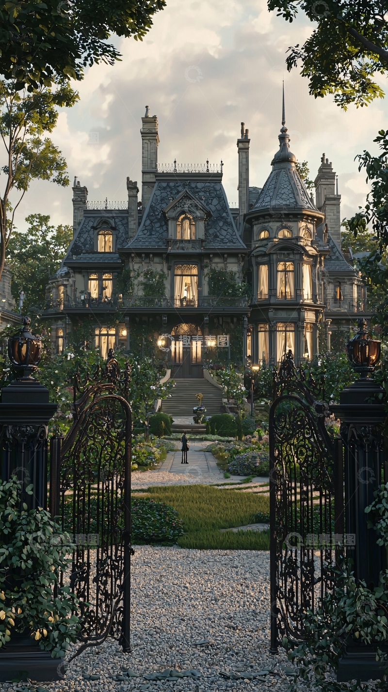 高清大图下载【趣麦麦图】哥特式风格豪宅夜景