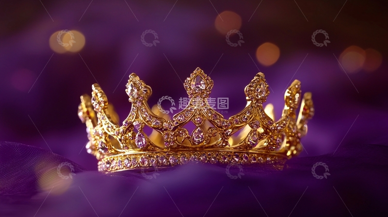 高清大图下载【趣麦麦图】紫绒布上金光闪闪的皇冠