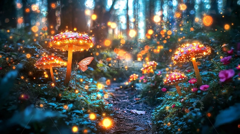 高清大图下载【趣麦麦图】发光蘑菇森林