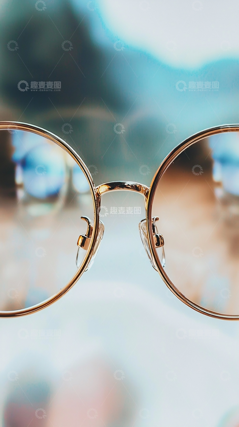 高清大图下载【趣麦麦图】圆形金丝边眼镜特写