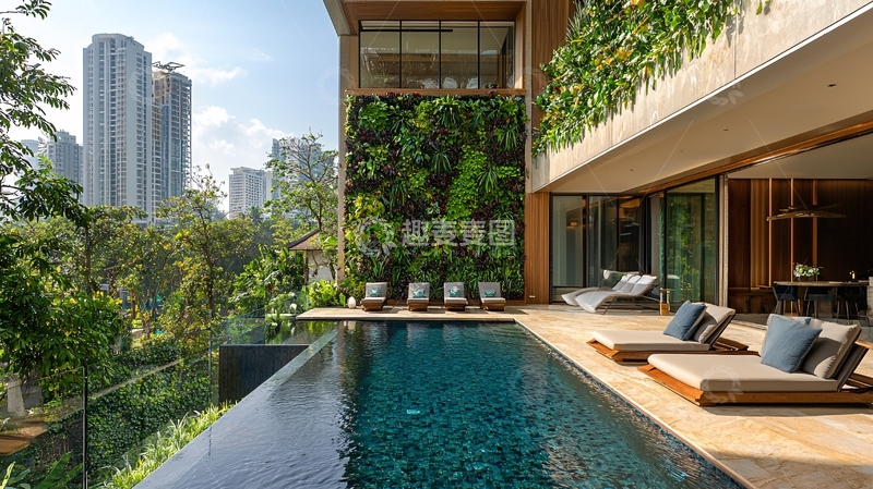 高清大图下载【趣麦麦图】现代别墅泳池花园景观