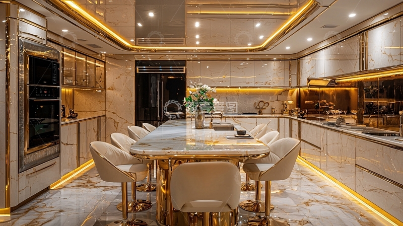 高清大图下载【趣麦麦图】奢华金色系现代厨房