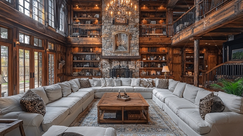 高清大图下载【趣麦麦图】豪华乡村风客厅