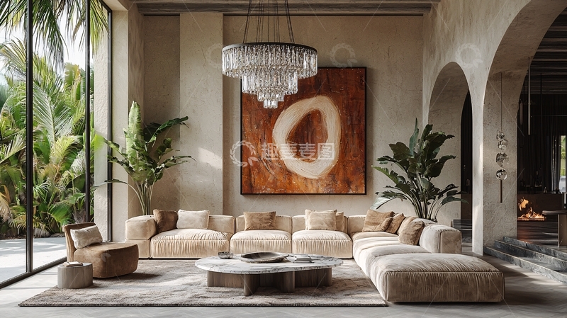 高清大图下载【趣麦麦图】米色调客厅豪华风