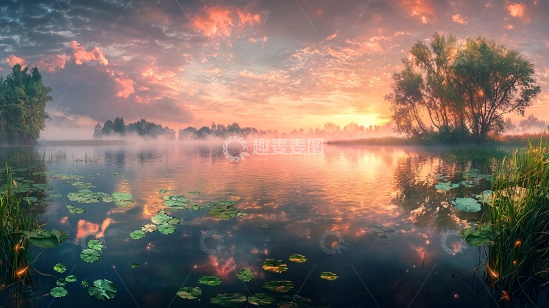 高清大图下载【趣麦麦图】清晨河畔日出美景