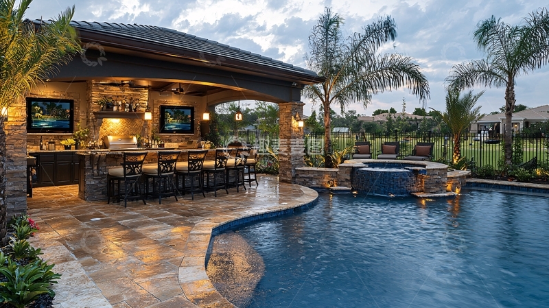 高清大图下载【趣麦麦图】别墅庭院泳池