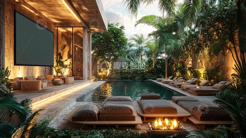 高清大图下载【趣麦麦图】泳池别墅热带植物