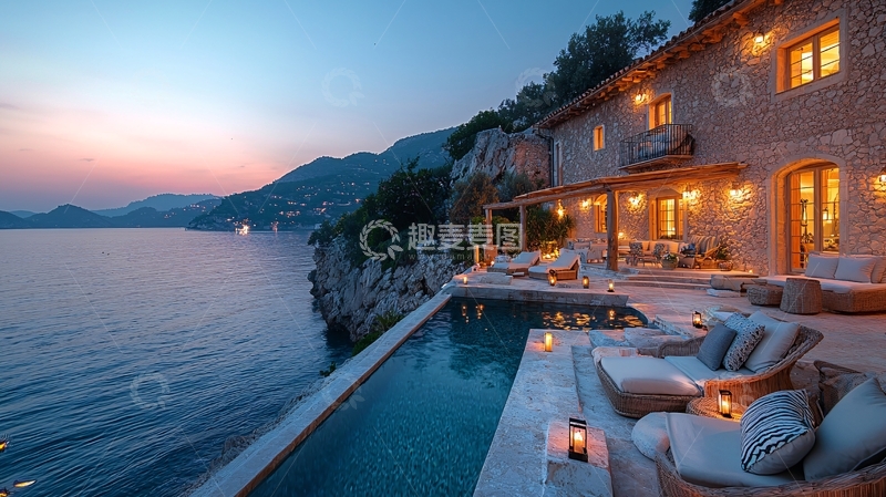 高清大图下载【趣麦麦图】海边悬崖别墅夜景
