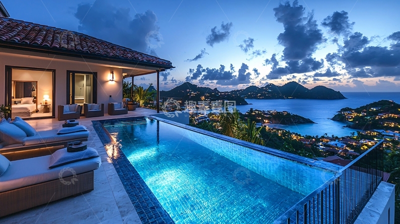 高清大图下载【趣麦麦图】豪华泳池别墅夜景