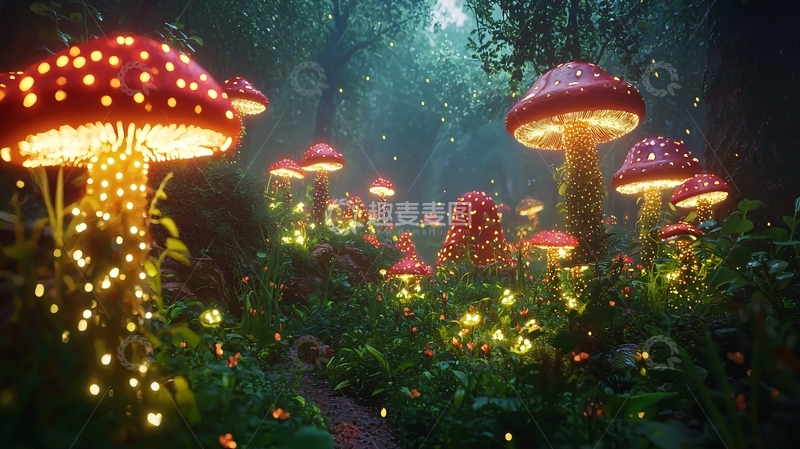 高清大图下载【趣麦麦图】发光蘑菇森林