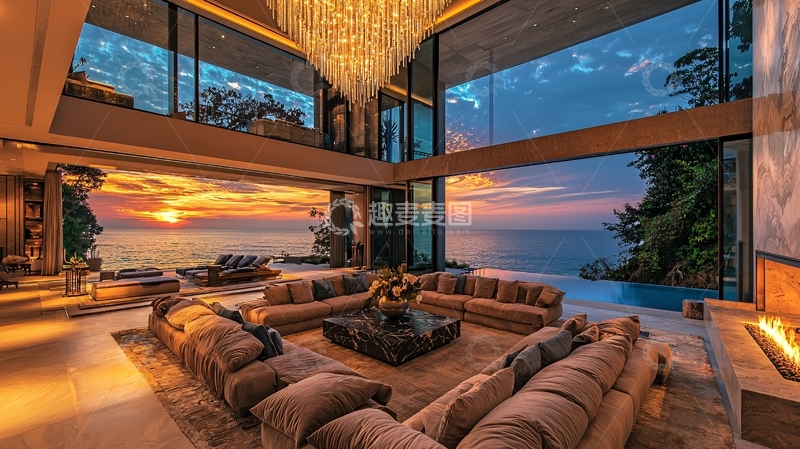 高清大图下载【趣麦麦图】豪华海景别墅客厅